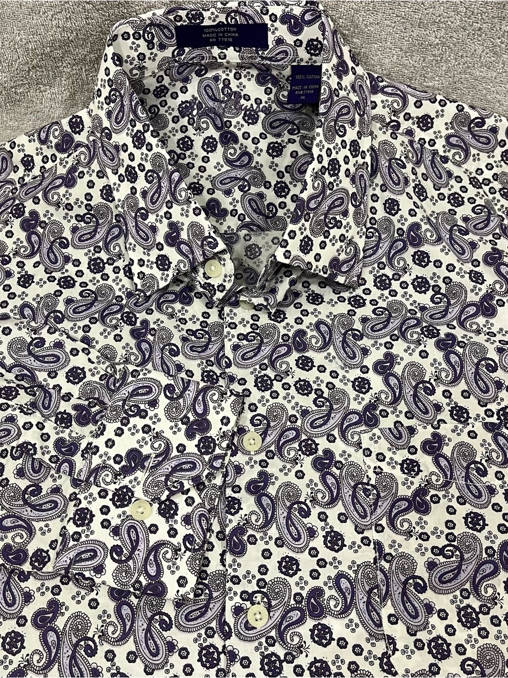 Alan Flusser Paisley Shirt Mens XL Purple White Colorful Long Sleeve Cotton